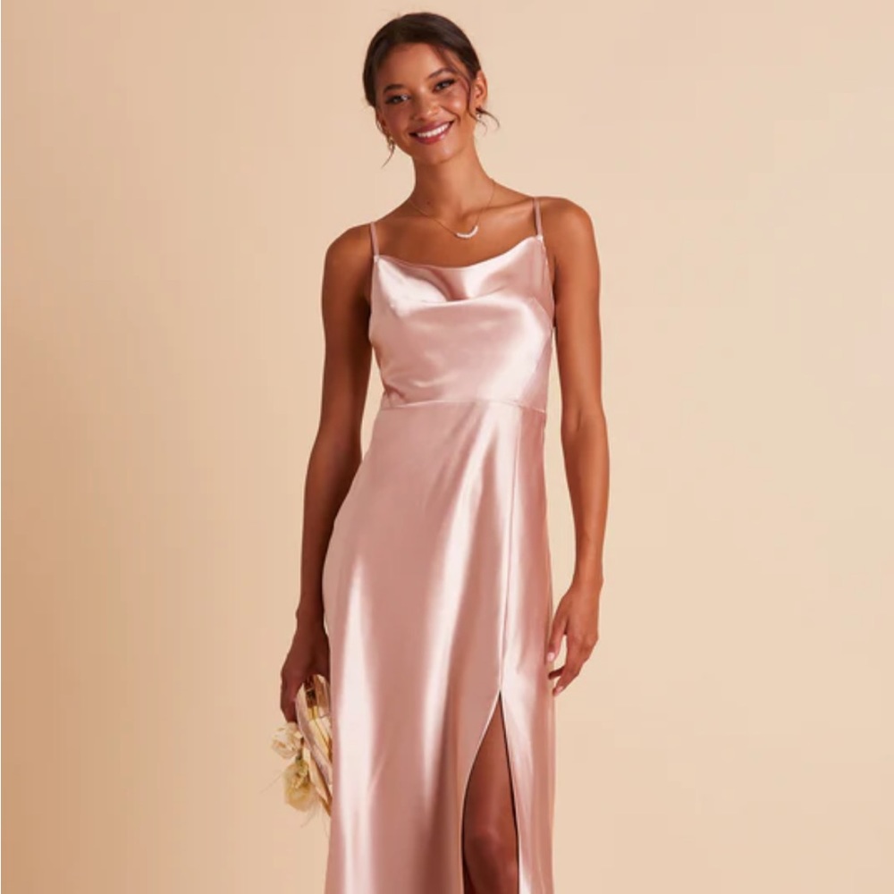 Lisa Long Satin Dress - Rose Gold - S